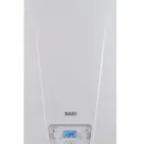Caldera Baxi Neodens Plus. Pantalla digital muestra 43°C. Guía para bajar presión.