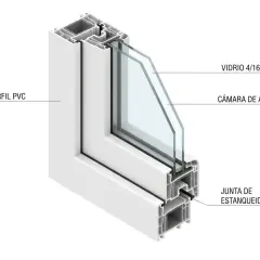 Corte de ventana PVC con doble acristalamiento y junta de estanqueidad. Ideal para el plan renove ventanas Comunidad de Madrid.