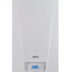 Caldera Baxi Neodens Plus. Pantalla digital muestra 43°C. Guía para bajar presión.