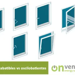 Ilustración comparativa de una ventana abatible y una ventana oscilobatiente, mostrando sus diferentes aperturas.