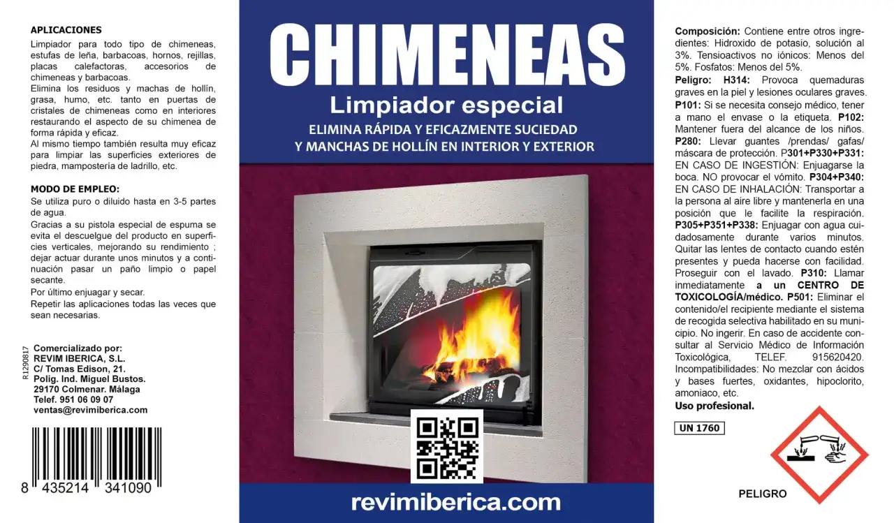 Limpiador para chimeneas de obra. Elimina holl&iacute;n y grasa de interiores y exteriores. &iexcl;Deja tu chimenea como nueva!